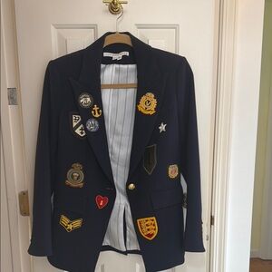 Navy Blazer with Embroidered Patches